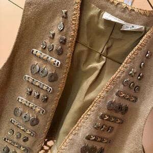 Styleworks Leather Native Crop Vest With Fringe Size medium